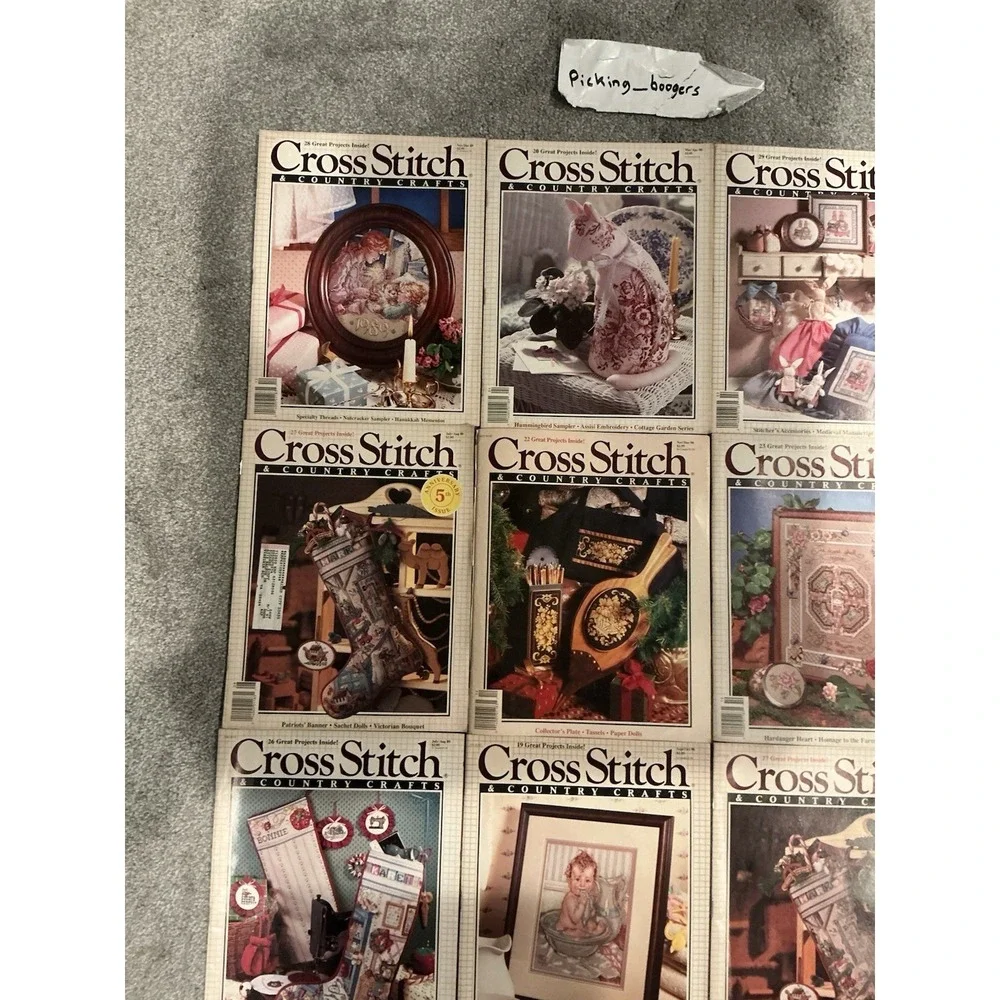 Lot of 13 Vintage Cross Stitch & Country Crafts Magazine Stitching Patterns